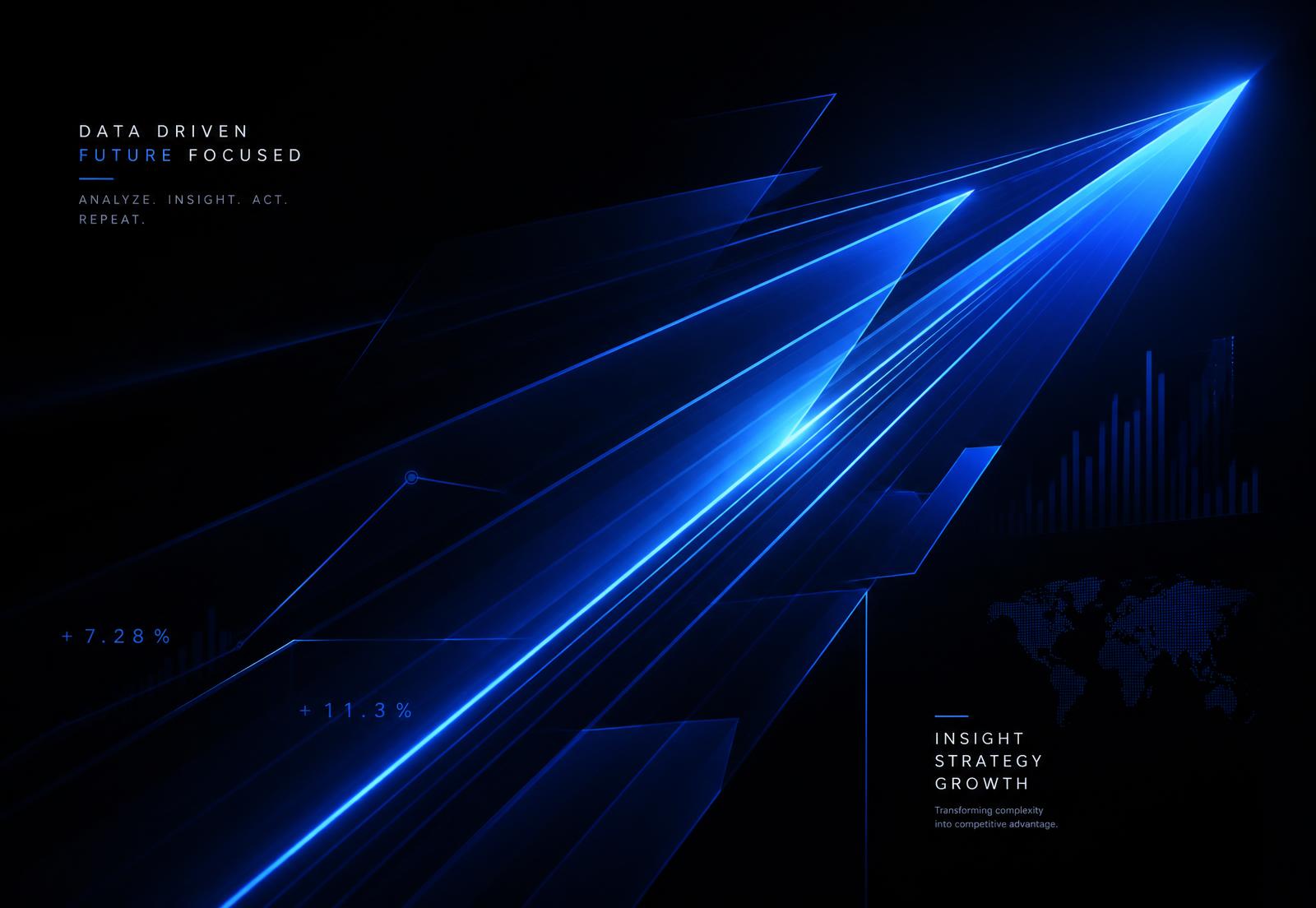 Abstract blue growth trajectory over a dark background